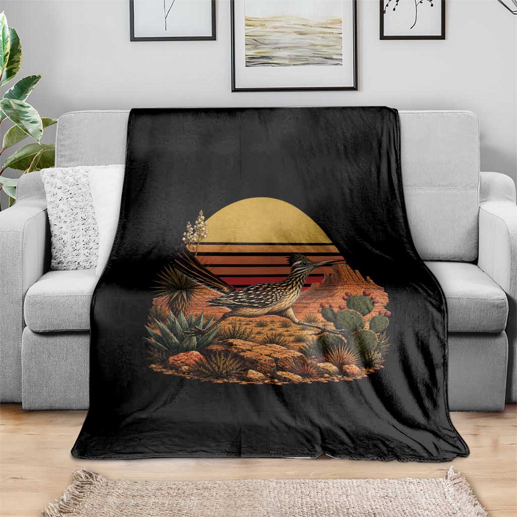 Retro Arizona Roadrunner Desert Sunset Throw Blanket Southwest Bird Wildlife Nature Lover