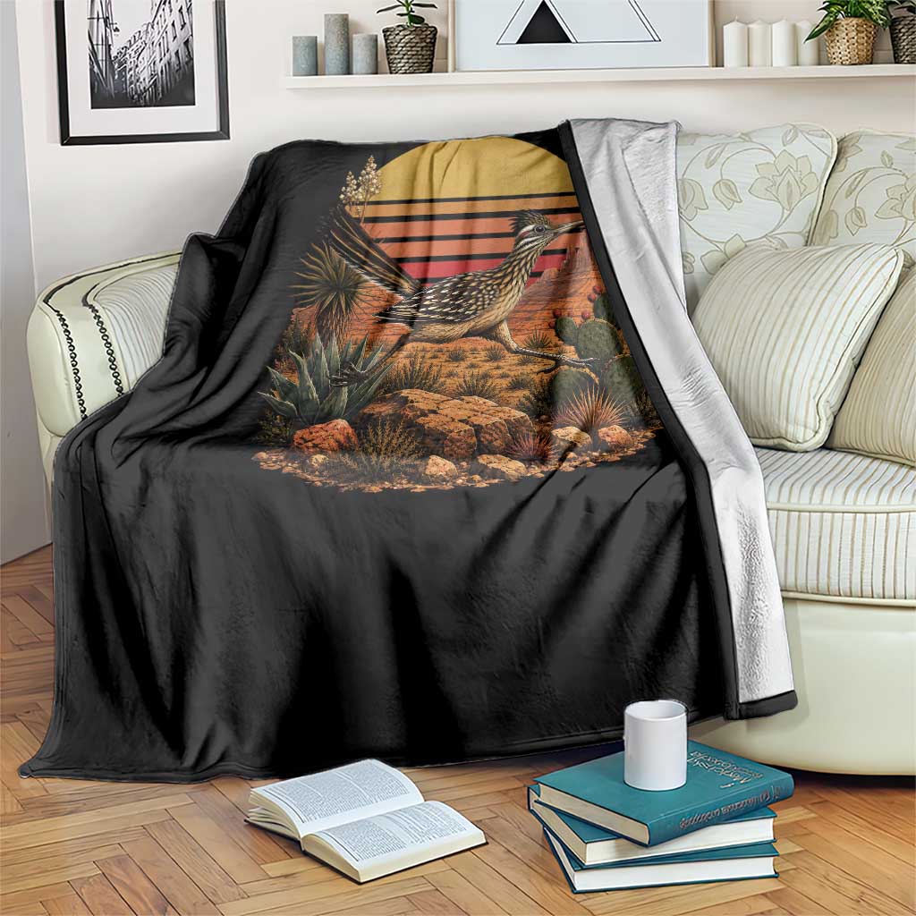 Retro Arizona Roadrunner Desert Sunset Throw Blanket Southwest Bird Wildlife Nature Lover