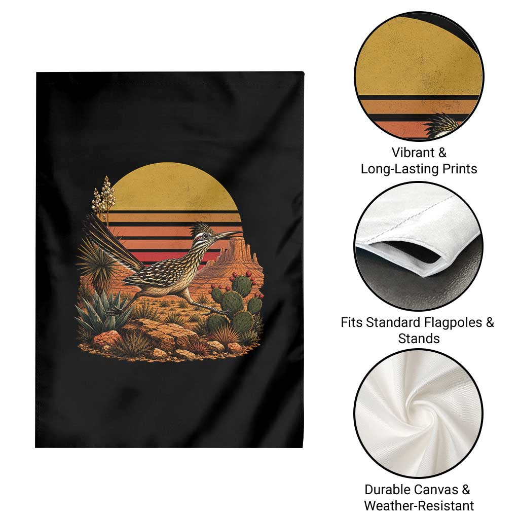 Retro Arizona Roadrunner Desert Sunset Garden Flag Southwest Bird Wildlife Nature Lover