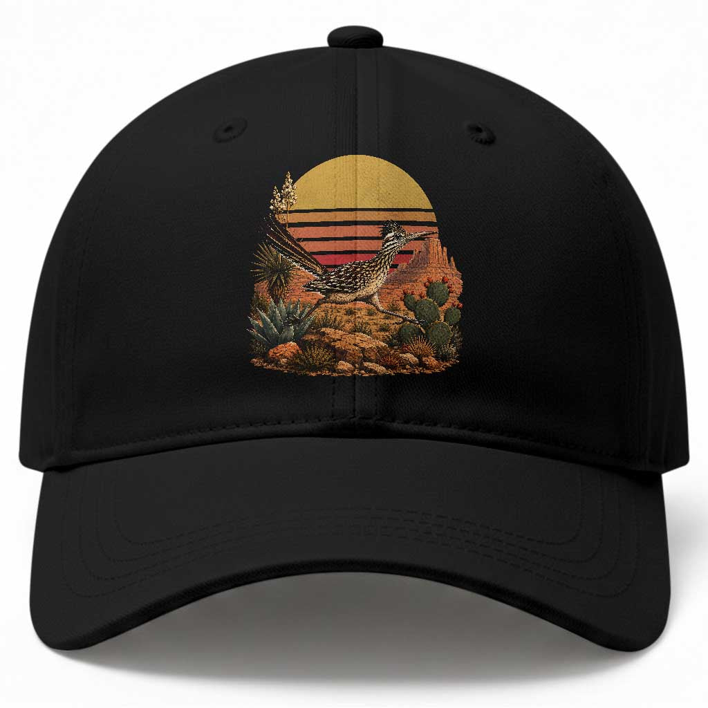 Retro Arizona Roadrunner Desert Sunset Baseball Cap Southwest Bird Wildlife Nature Lover