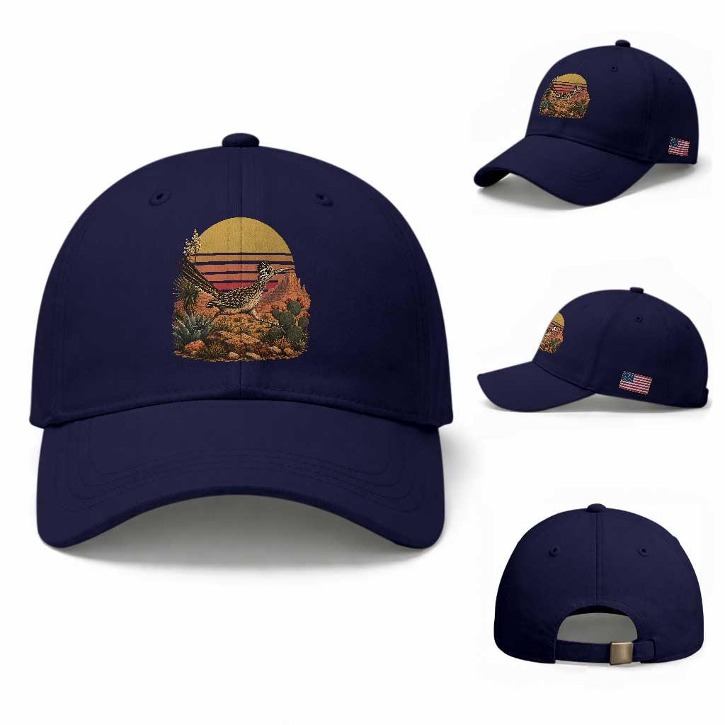Retro Arizona Roadrunner Desert Sunset Baseball Cap Southwest Bird Wildlife Nature Lover