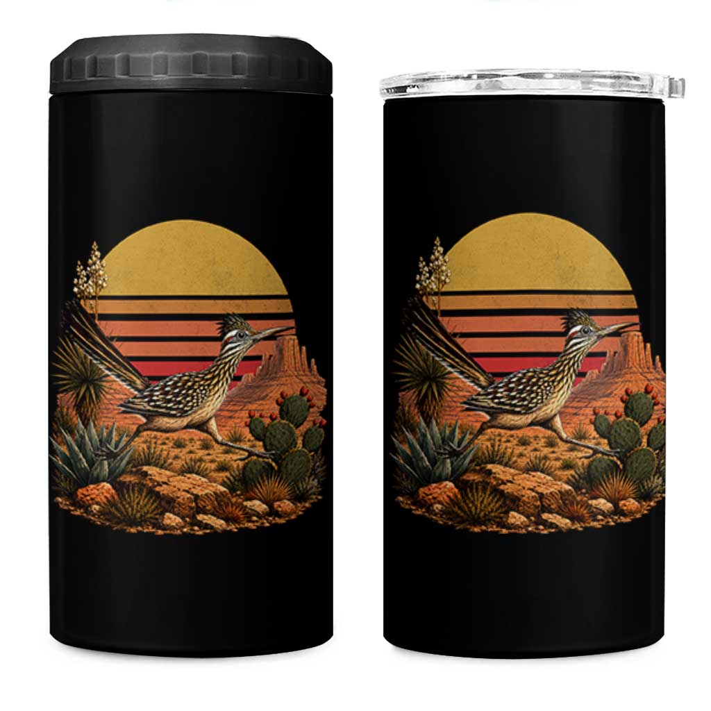 Retro Arizona Roadrunner Desert Sunset 4 in 1 Can Cooler Tumbler Southwest Bird Wildlife Nature Lover