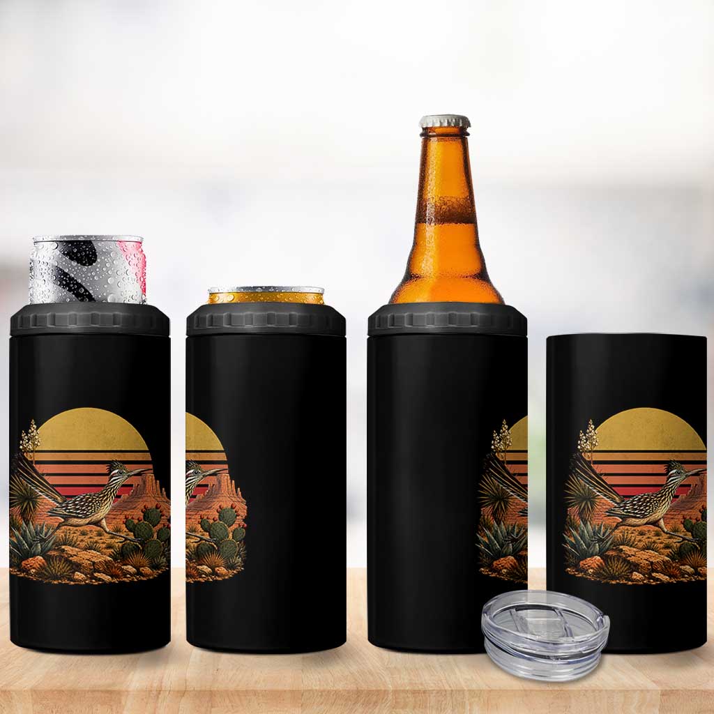 Retro Arizona Roadrunner Desert Sunset 4 in 1 Can Cooler Tumbler Southwest Bird Wildlife Nature Lover