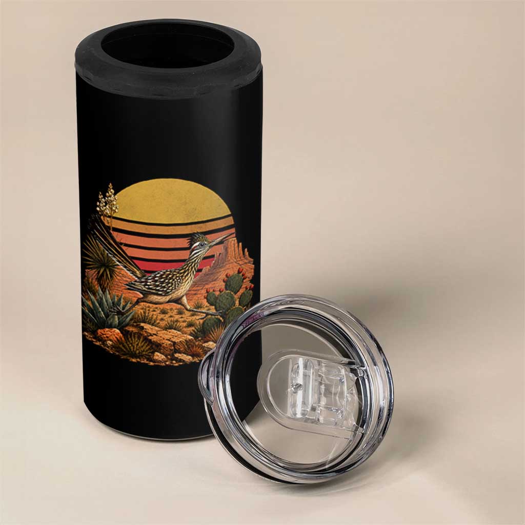 Retro Arizona Roadrunner Desert Sunset 4 in 1 Can Cooler Tumbler Southwest Bird Wildlife Nature Lover