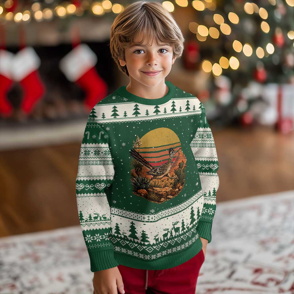 Retro Arizona Roadrunner Desert Sunset Ugly Christmas Sweater Southwest Bird Wildlife Nature Lover