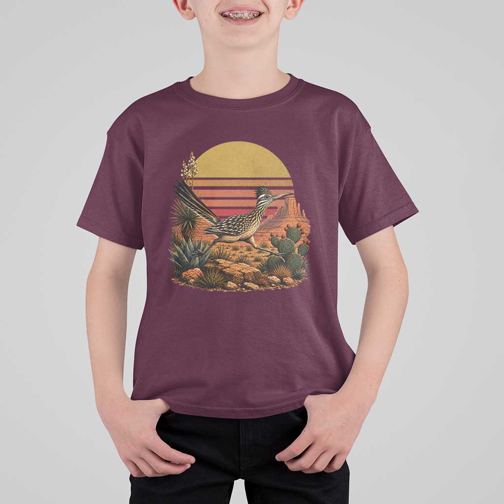 Retro Arizona Roadrunner Desert Sunset T Shirt For Kid Southwest Bird Wildlife Nature Lover