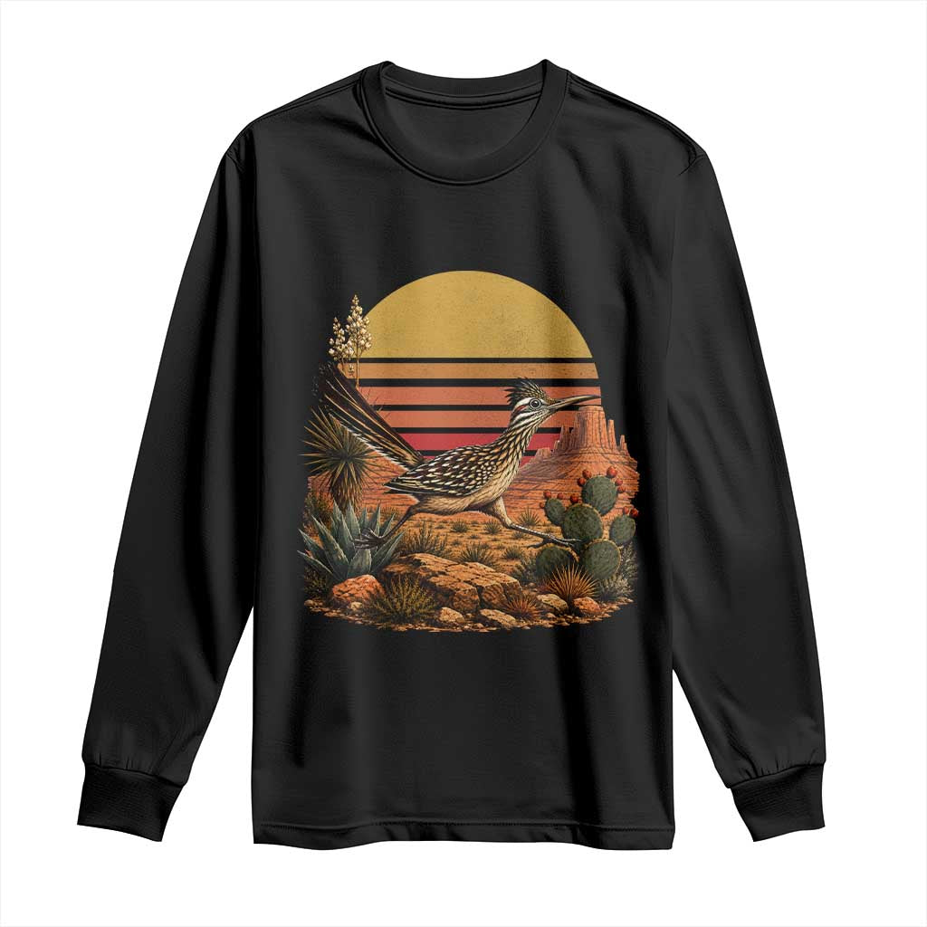 Retro Arizona Roadrunner Desert Sunset Long Sleeve Shirt Southwest Bird Wildlife Nature Lover