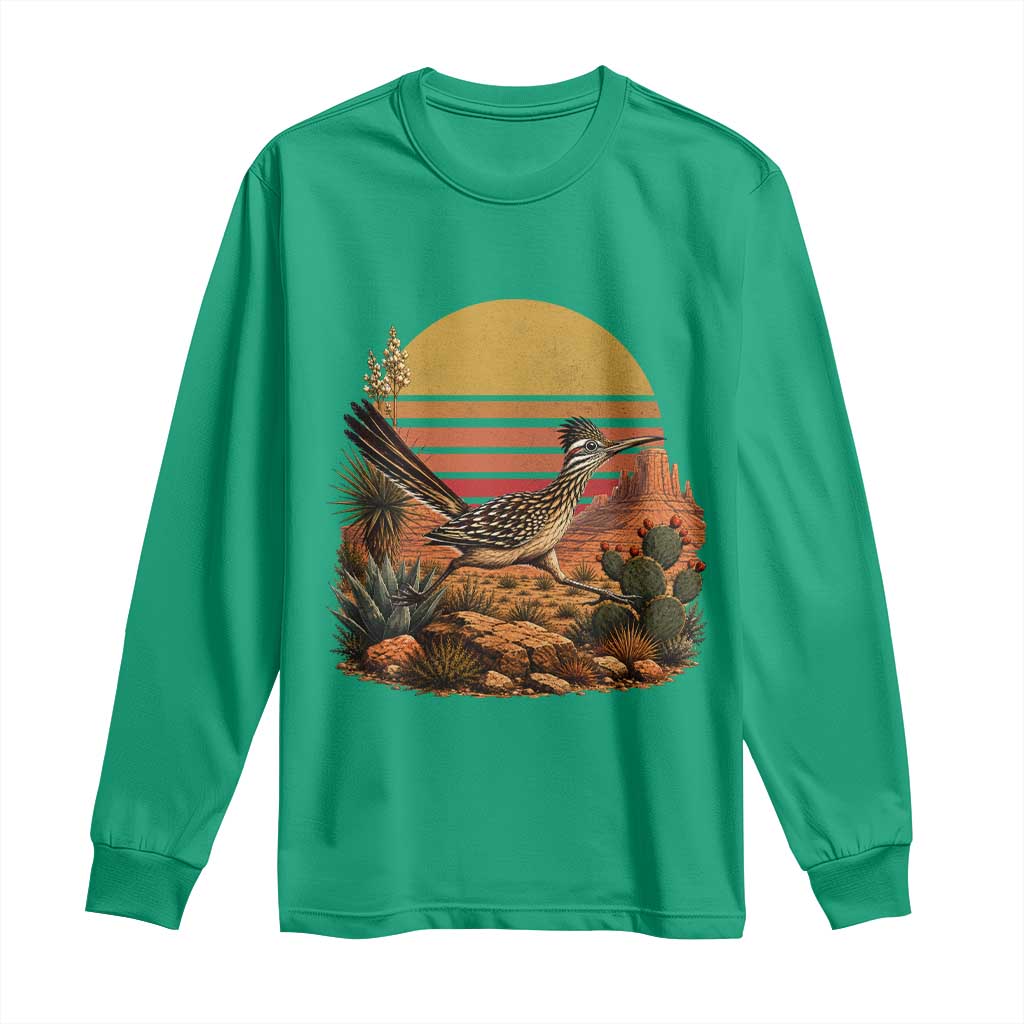 Retro Arizona Roadrunner Desert Sunset Long Sleeve Shirt Southwest Bird Wildlife Nature Lover