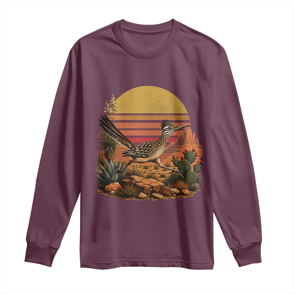 Retro Arizona Roadrunner Desert Sunset Long Sleeve Shirt Southwest Bird Wildlife Nature Lover