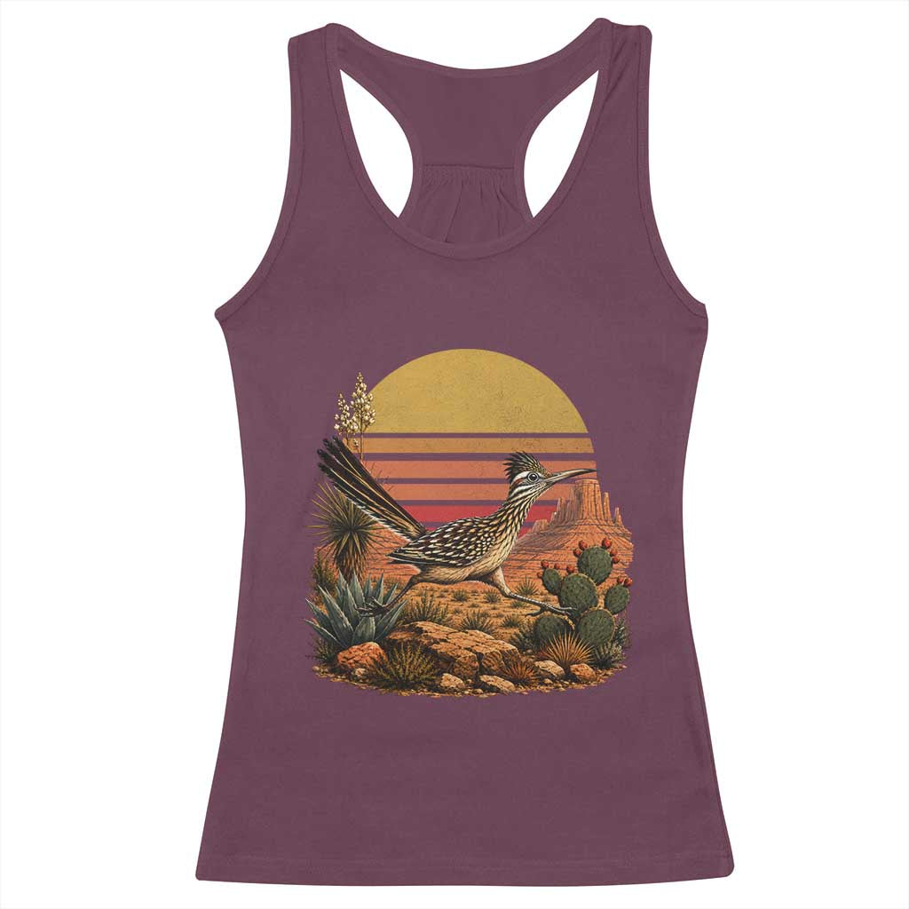 Retro Arizona Roadrunner Desert Sunset Racerback Tank Top Southwest Bird Wildlife Nature Lover