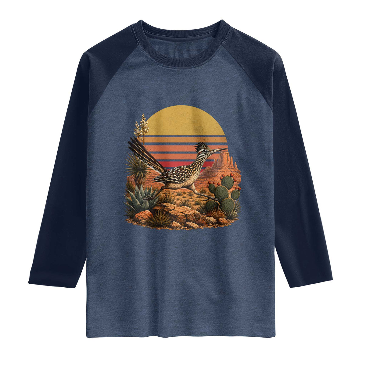 Retro Arizona Roadrunner Desert Sunset Raglan Shirt Southwest Bird Wildlife Nature Lover