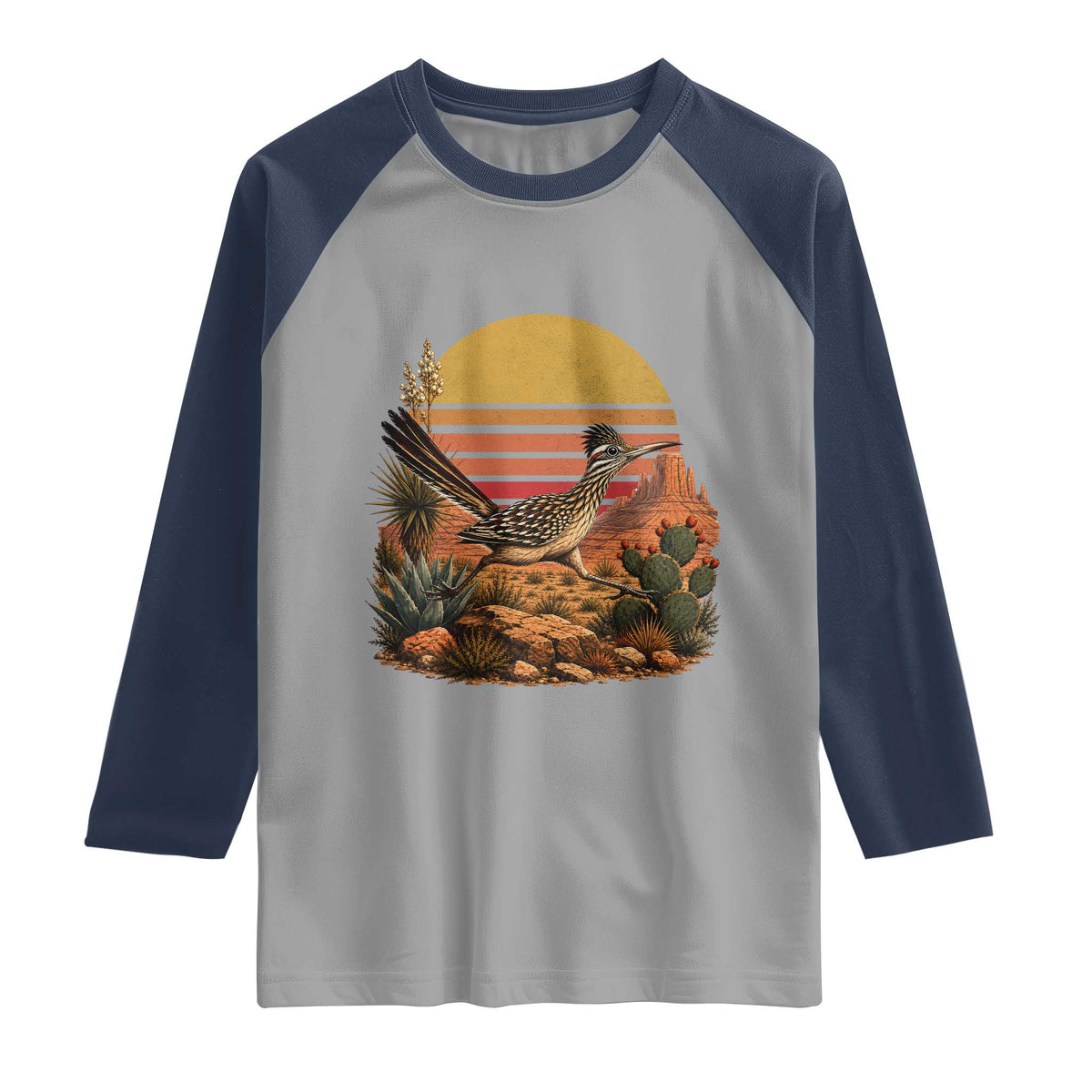Retro Arizona Roadrunner Desert Sunset Raglan Shirt Southwest Bird Wildlife Nature Lover