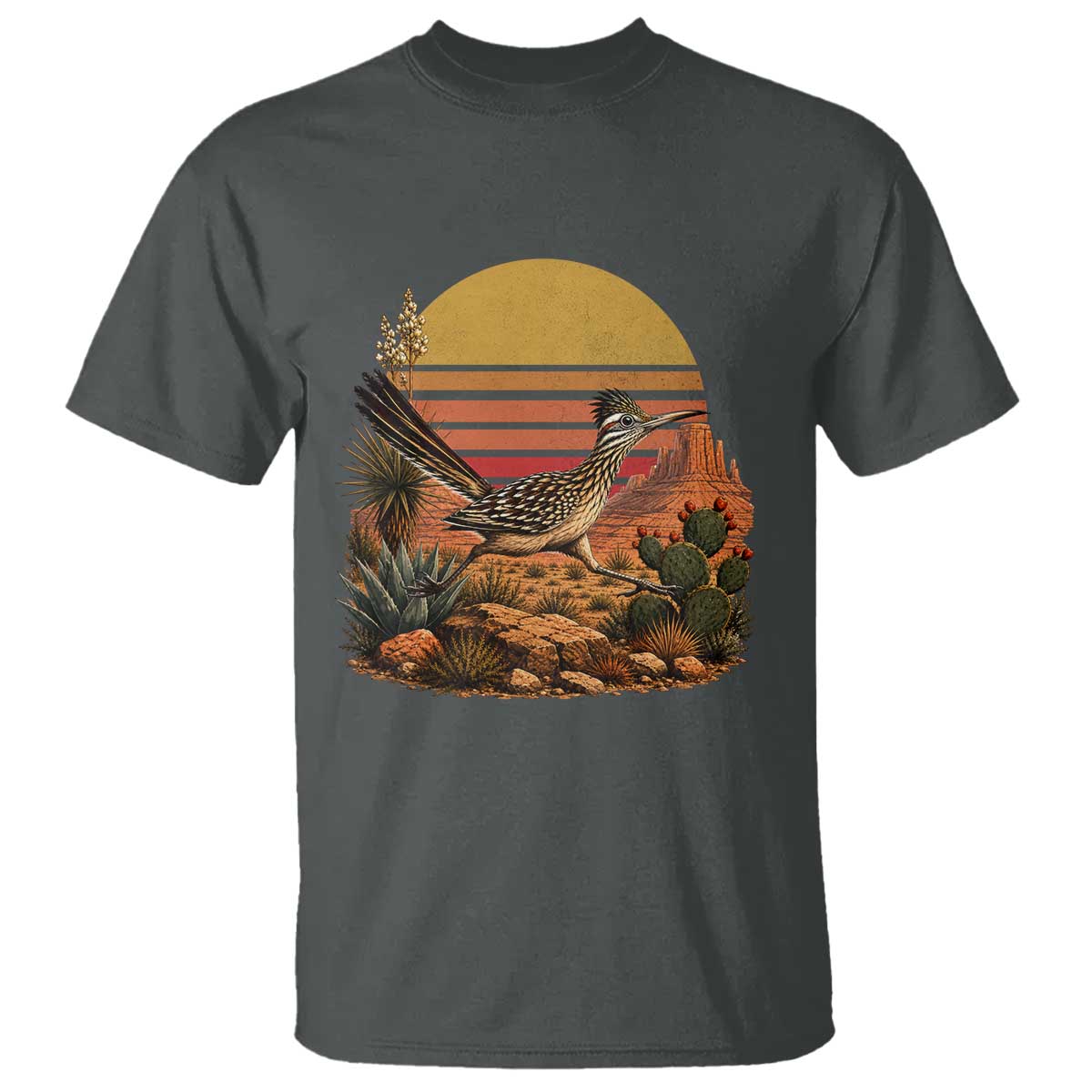 Retro Arizona Roadrunner Desert Sunset T Shirt Southwest Bird Wildlife Nature Lover
