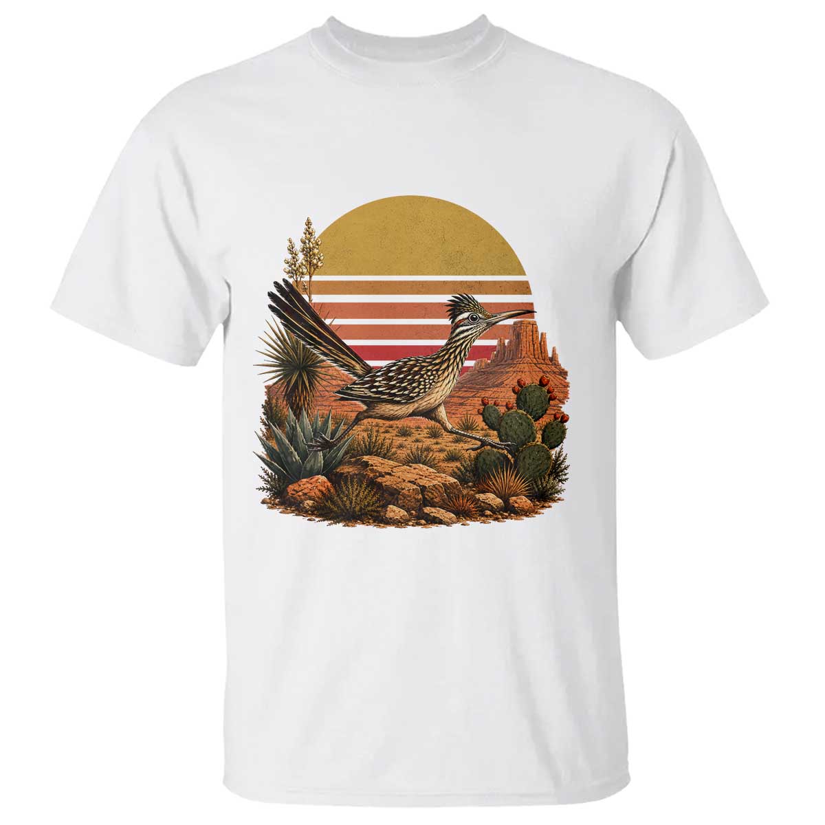 Retro Arizona Roadrunner Desert Sunset T Shirt Southwest Bird Wildlife Nature Lover