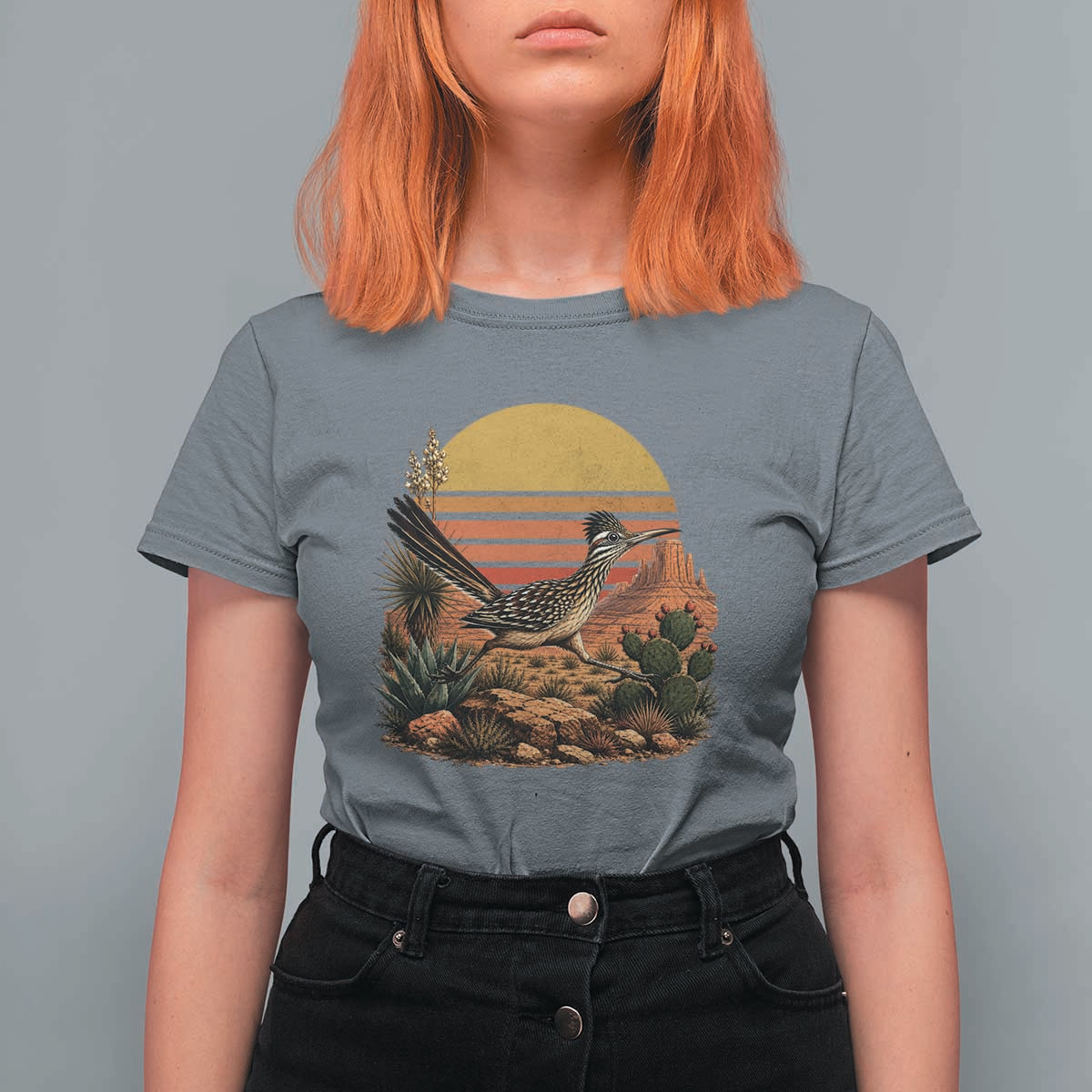 Retro Arizona Roadrunner Desert Sunset T Shirt For Women Southwest Bird Wildlife Nature Lover