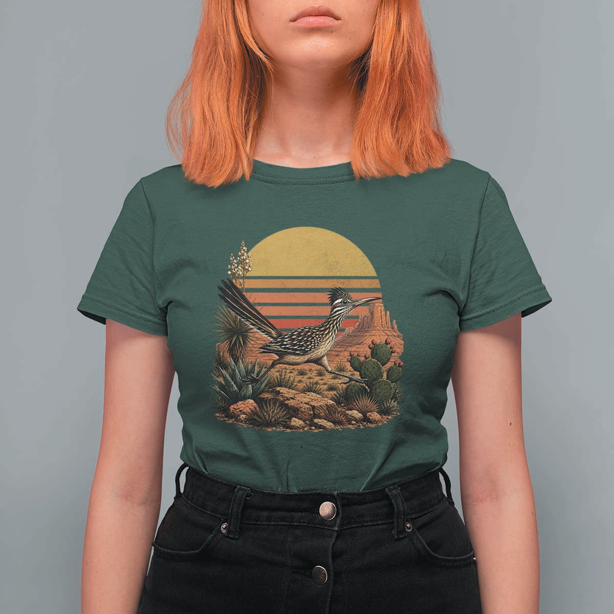 Retro Arizona Roadrunner Desert Sunset T Shirt For Women Southwest Bird Wildlife Nature Lover