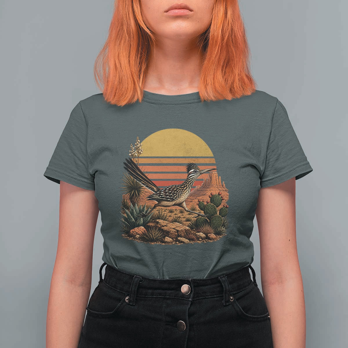 Retro Arizona Roadrunner Desert Sunset T Shirt For Women Southwest Bird Wildlife Nature Lover