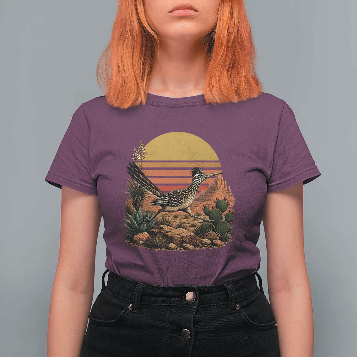 Retro Arizona Roadrunner Desert Sunset T Shirt For Women Southwest Bird Wildlife Nature Lover