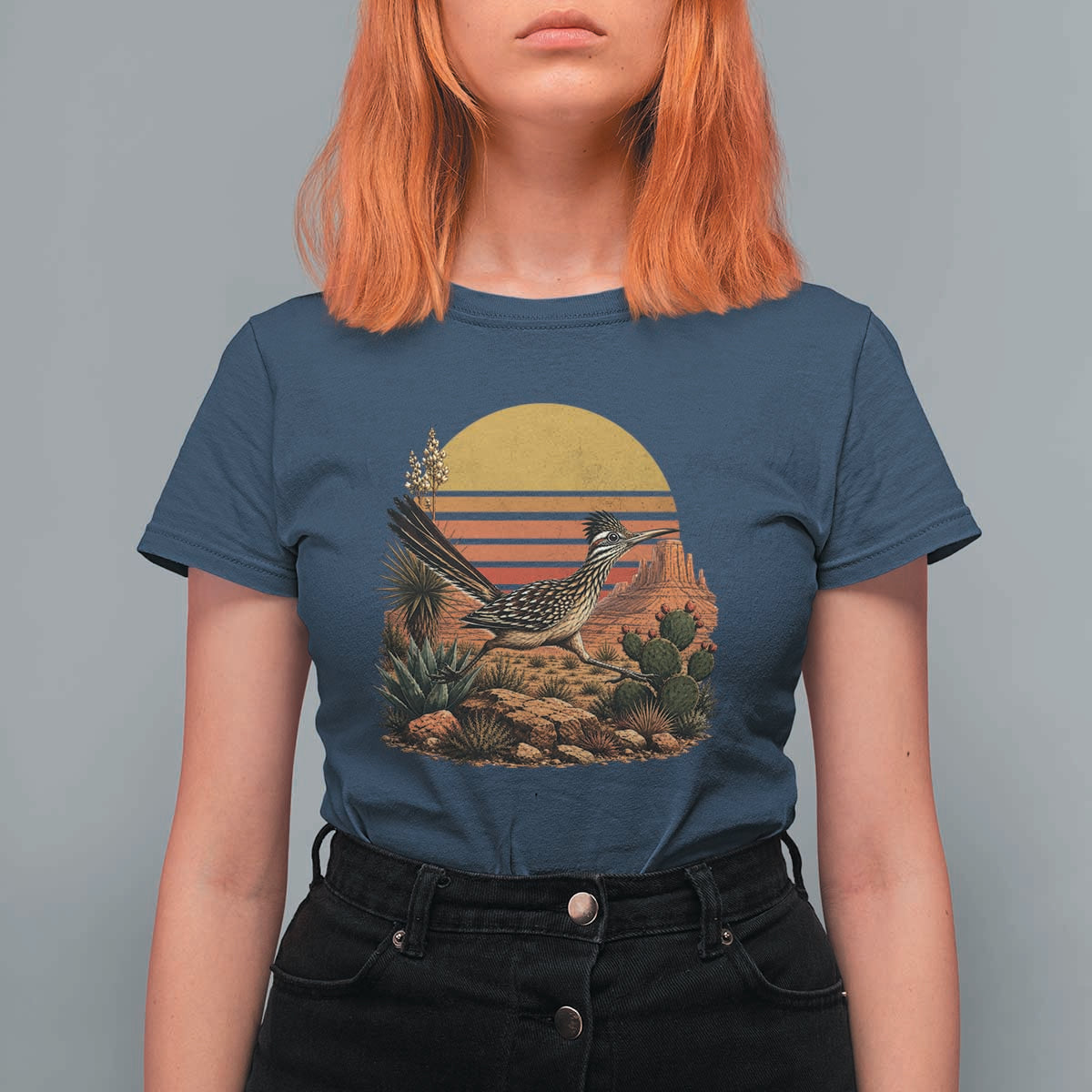 Retro Arizona Roadrunner Desert Sunset T Shirt For Women Southwest Bird Wildlife Nature Lover