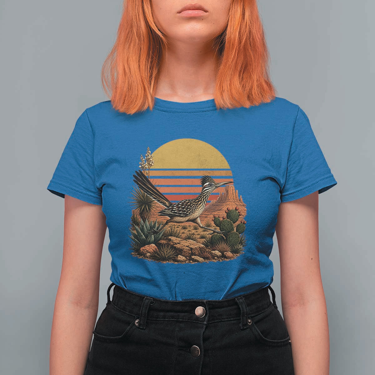 Retro Arizona Roadrunner Desert Sunset T Shirt For Women Southwest Bird Wildlife Nature Lover