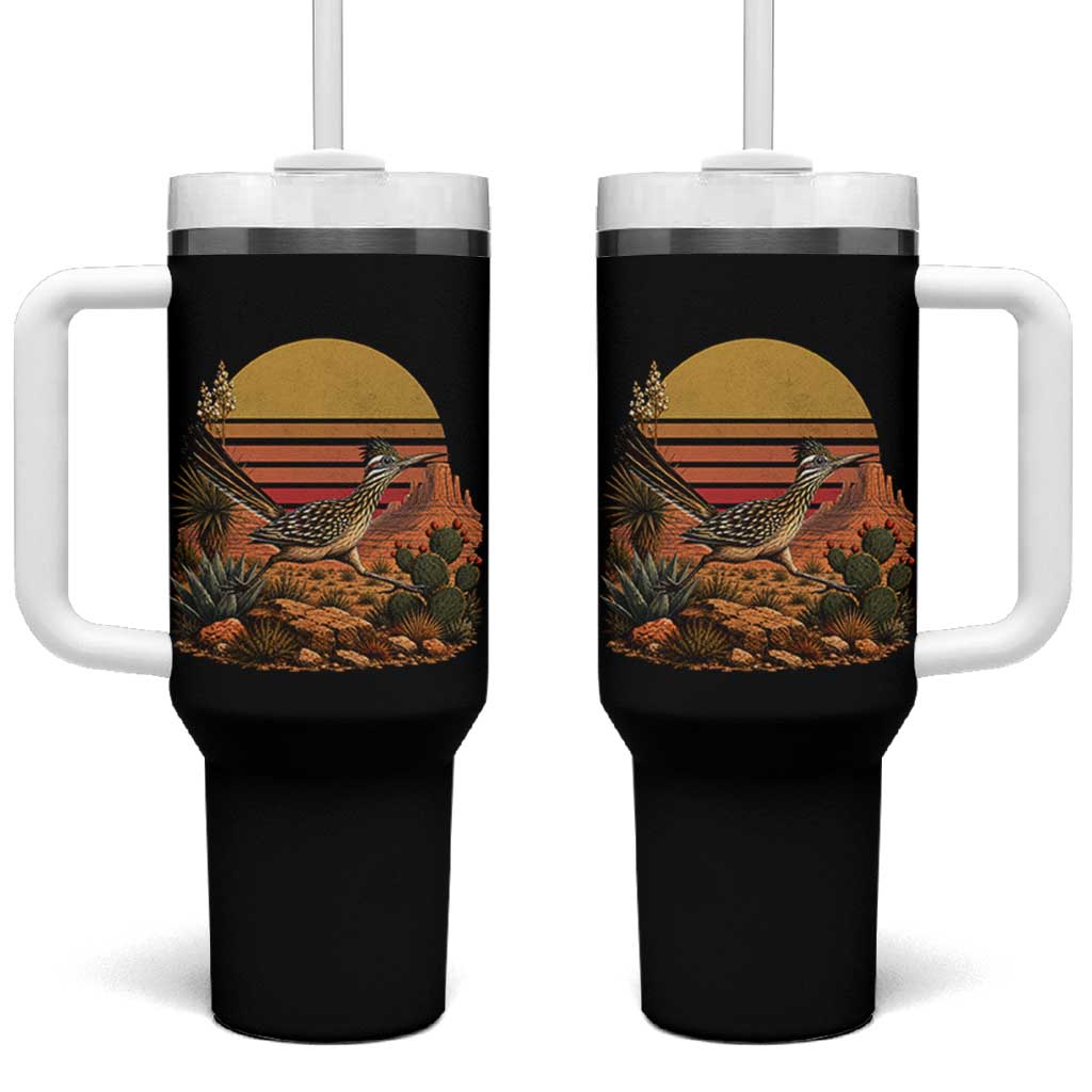 Retro Arizona Roadrunner Desert Sunset Tumbler With Handle Southwest Bird Wildlife Nature Lover