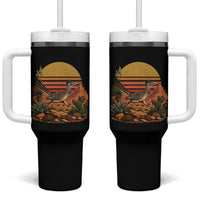 Retro Arizona Roadrunner Desert Sunset Tumbler With Handle Southwest Bird Wildlife Nature Lover