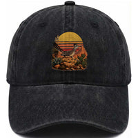 Retro Arizona Roadrunner Desert Sunset Washed Cotton Baseball Cap Southwest Bird Wildlife Nature Lover