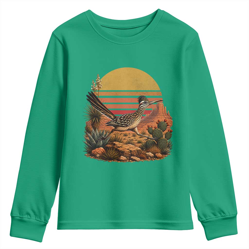 Retro Arizona Roadrunner Desert Sunset Youth Sweatshirt Southwest Bird Wildlife Nature Lover
