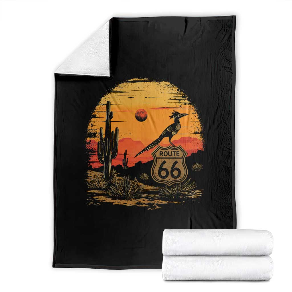 Route Highway 66 Roadrunner Desert Sunset Arizona Throw Blanket Cactus Landscape Texas Nevada Southwest Bird Lover