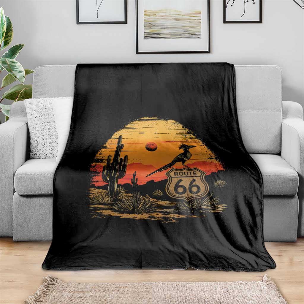 Route Highway 66 Roadrunner Desert Sunset Arizona Throw Blanket Cactus Landscape Texas Nevada Southwest Bird Lover