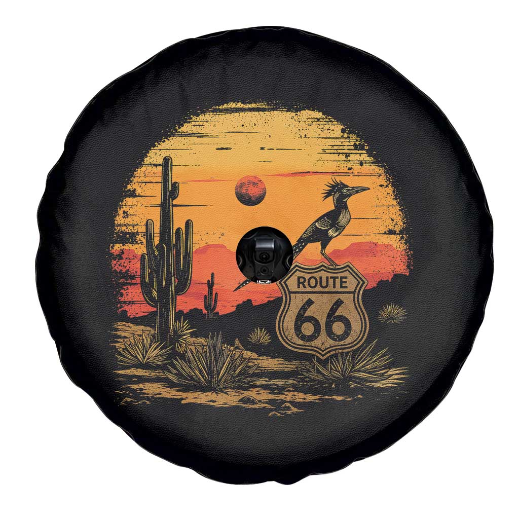 Route Highway 66 Roadrunner Desert Sunset Arizona Spare Tire Cover Cactus Landscape Texas Nevada Southwest Bird Lover