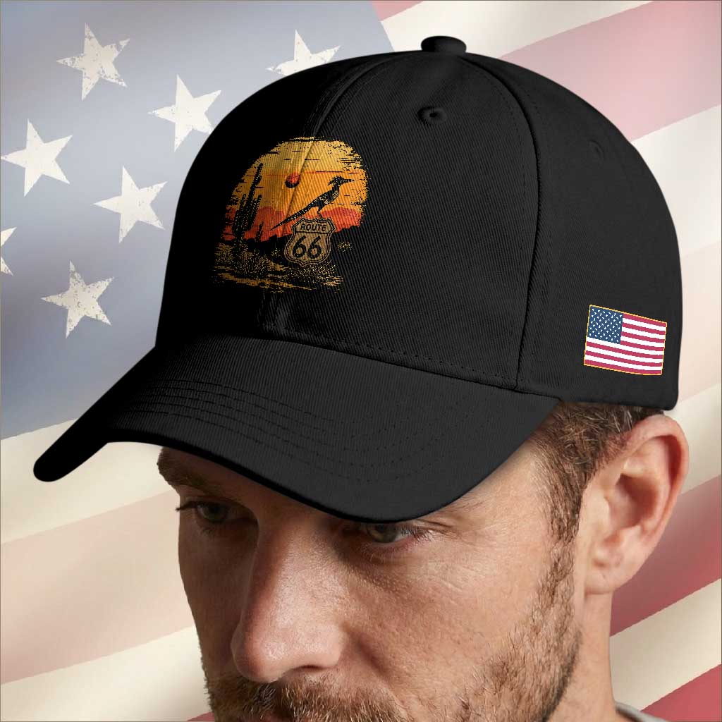 Route Highway 66 Roadrunner Desert Sunset Arizona Baseball Cap Cactus Landscape Texas Nevada Southwest Bird Lover