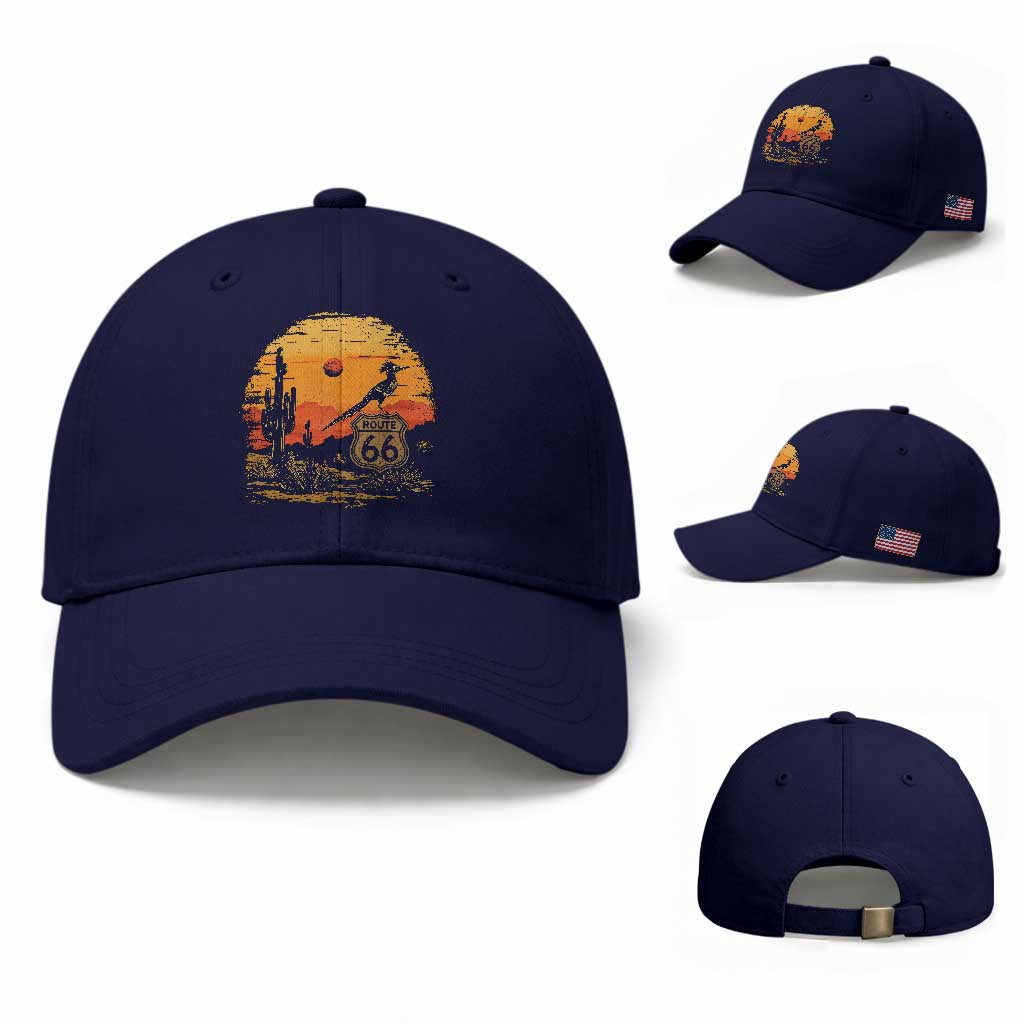 Route Highway 66 Roadrunner Desert Sunset Arizona Baseball Cap Cactus Landscape Texas Nevada Southwest Bird Lover