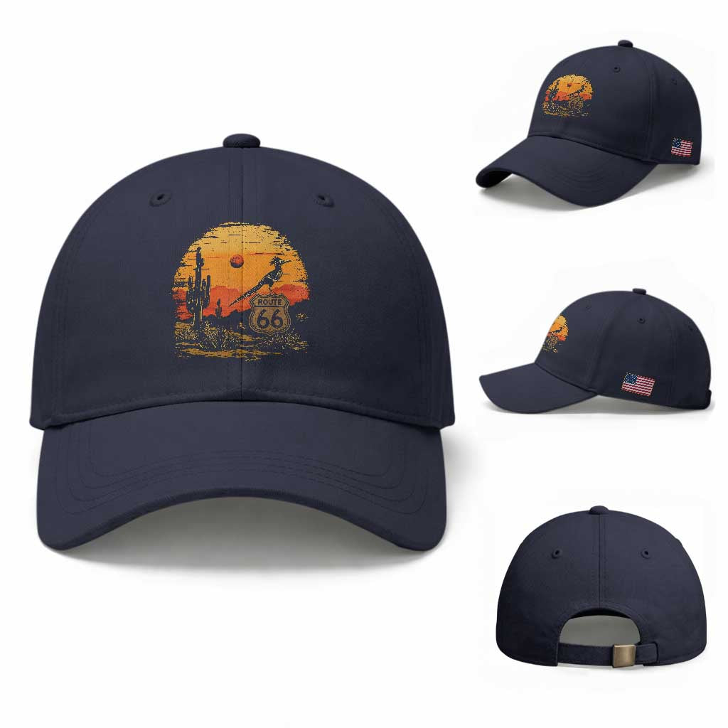 Route Highway 66 Roadrunner Desert Sunset Arizona Baseball Cap Cactus Landscape Texas Nevada Southwest Bird Lover