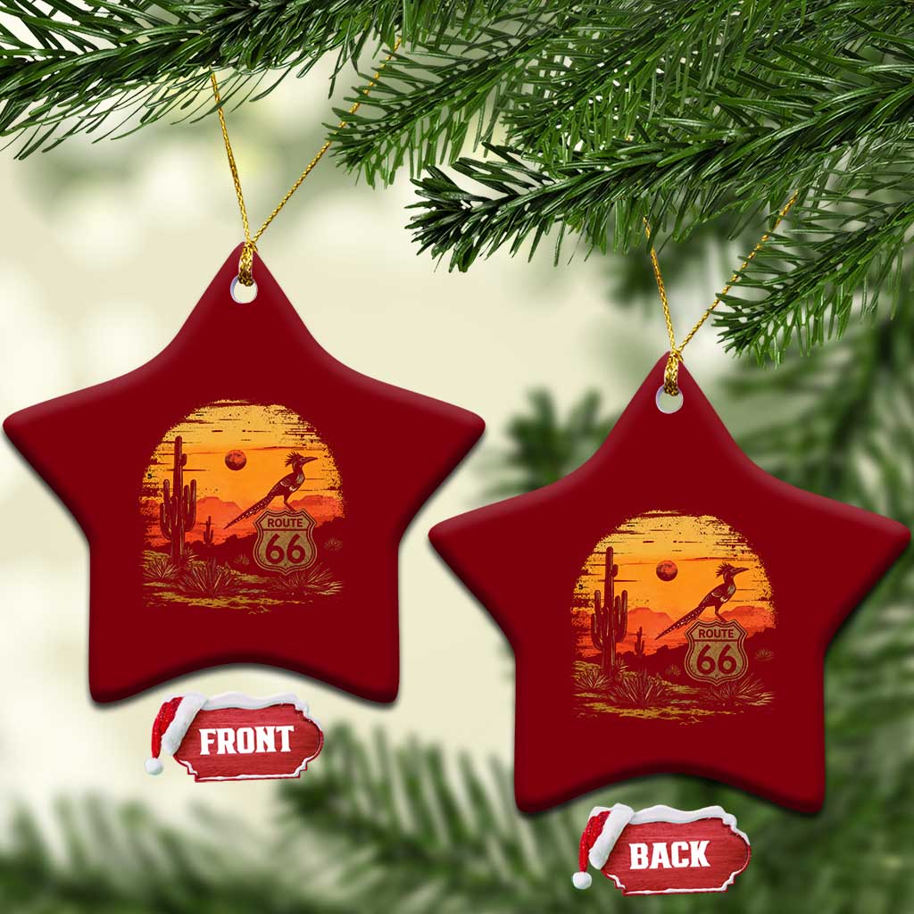 Route Highway 66 Roadrunner Desert Sunset Arizona Ceramic Ornament Cactus Landscape Texas Nevada Southwest Bird Lover
