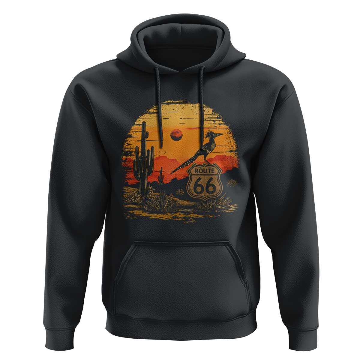 Route Highway 66 Roadrunner Desert Sunset Arizona Hoodie Cactus Landscape Texas Nevada Southwest Bird Lover