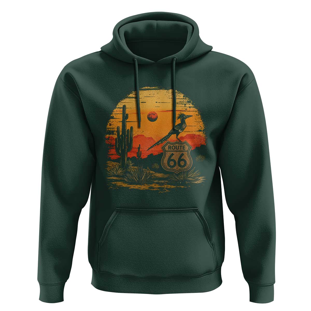 Route Highway 66 Roadrunner Desert Sunset Arizona Hoodie Cactus Landscape Texas Nevada Southwest Bird Lover