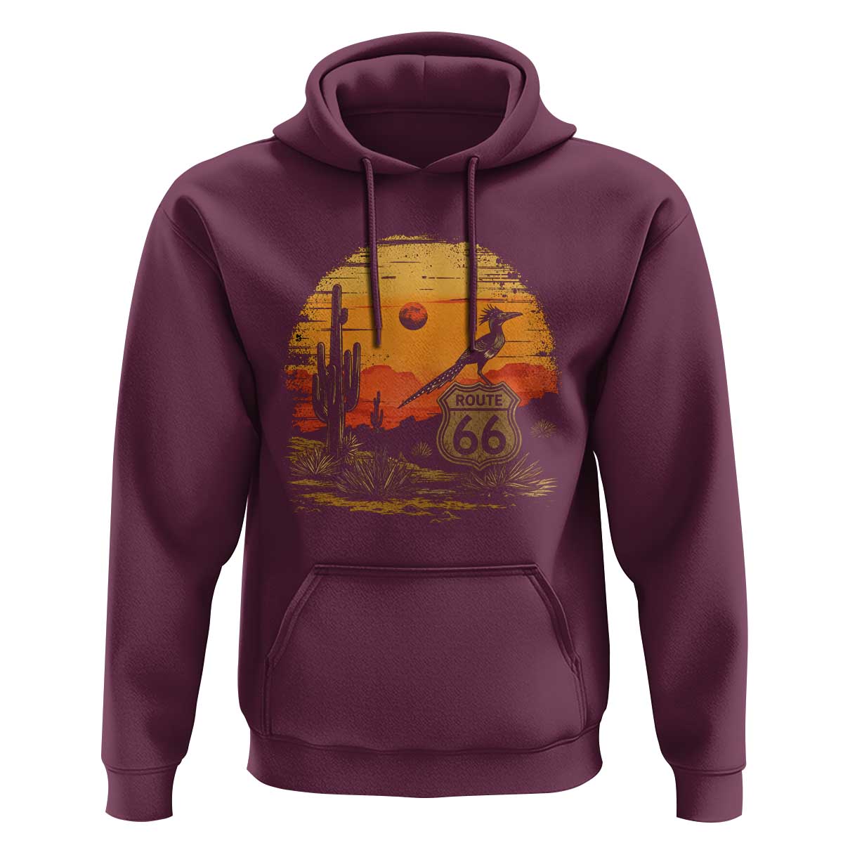 Route Highway 66 Roadrunner Desert Sunset Arizona Hoodie Cactus Landscape Texas Nevada Southwest Bird Lover