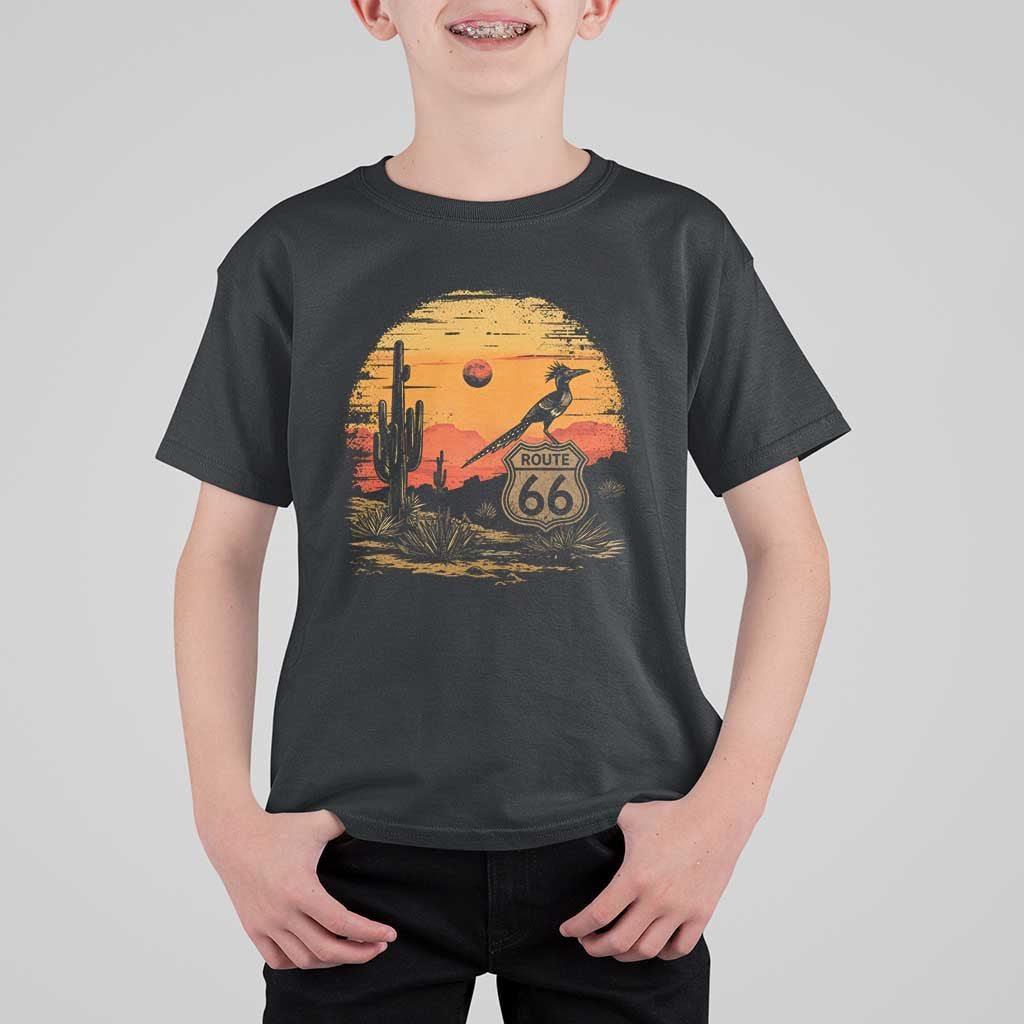 Route Highway 66 Roadrunner Desert Sunset Arizona T Shirt For Kid Cactus Landscape Texas Nevada Southwest Bird Lover