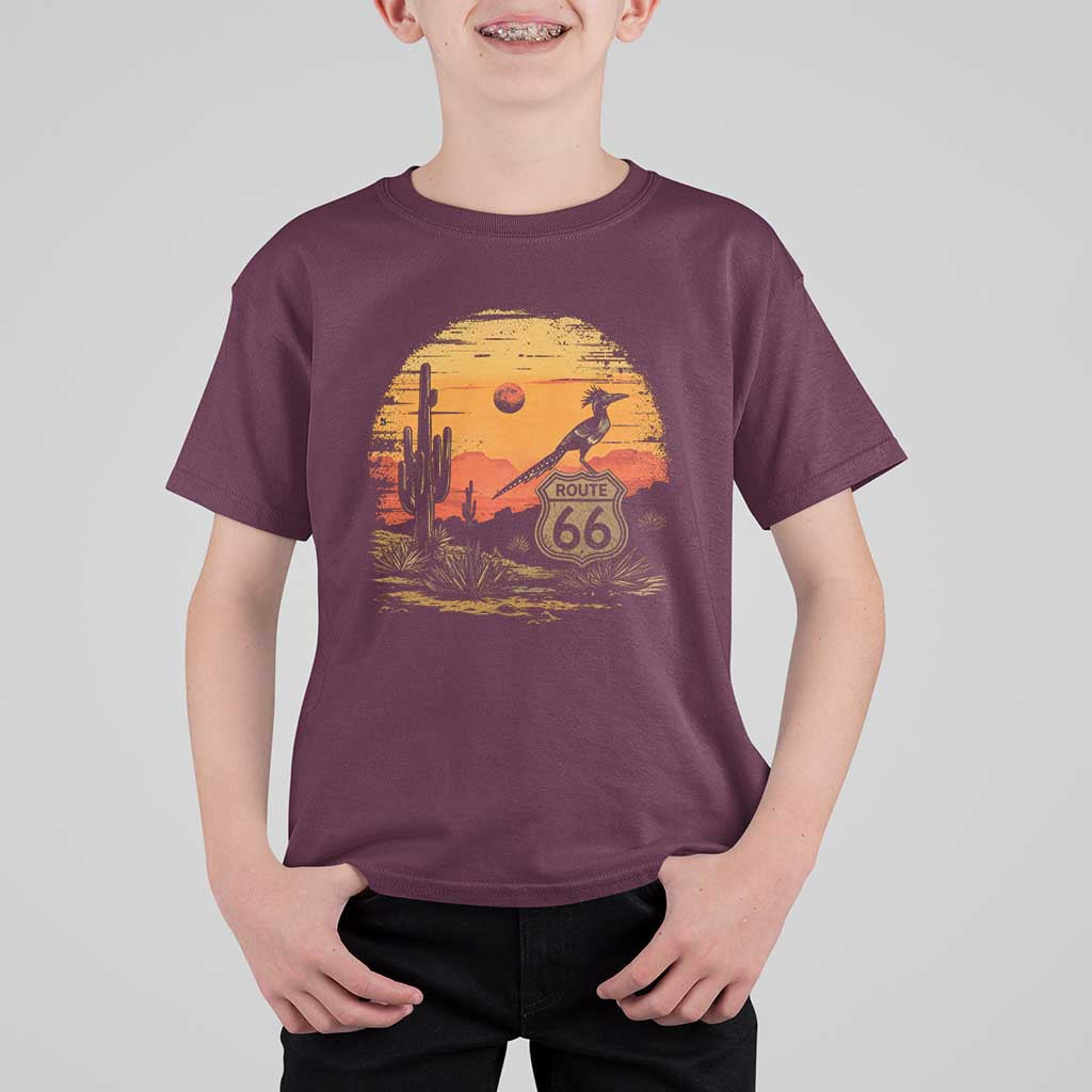 Route Highway 66 Roadrunner Desert Sunset Arizona T Shirt For Kid Cactus Landscape Texas Nevada Southwest Bird Lover