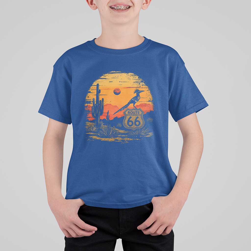 Route Highway 66 Roadrunner Desert Sunset Arizona T Shirt For Kid Cactus Landscape Texas Nevada Southwest Bird Lover