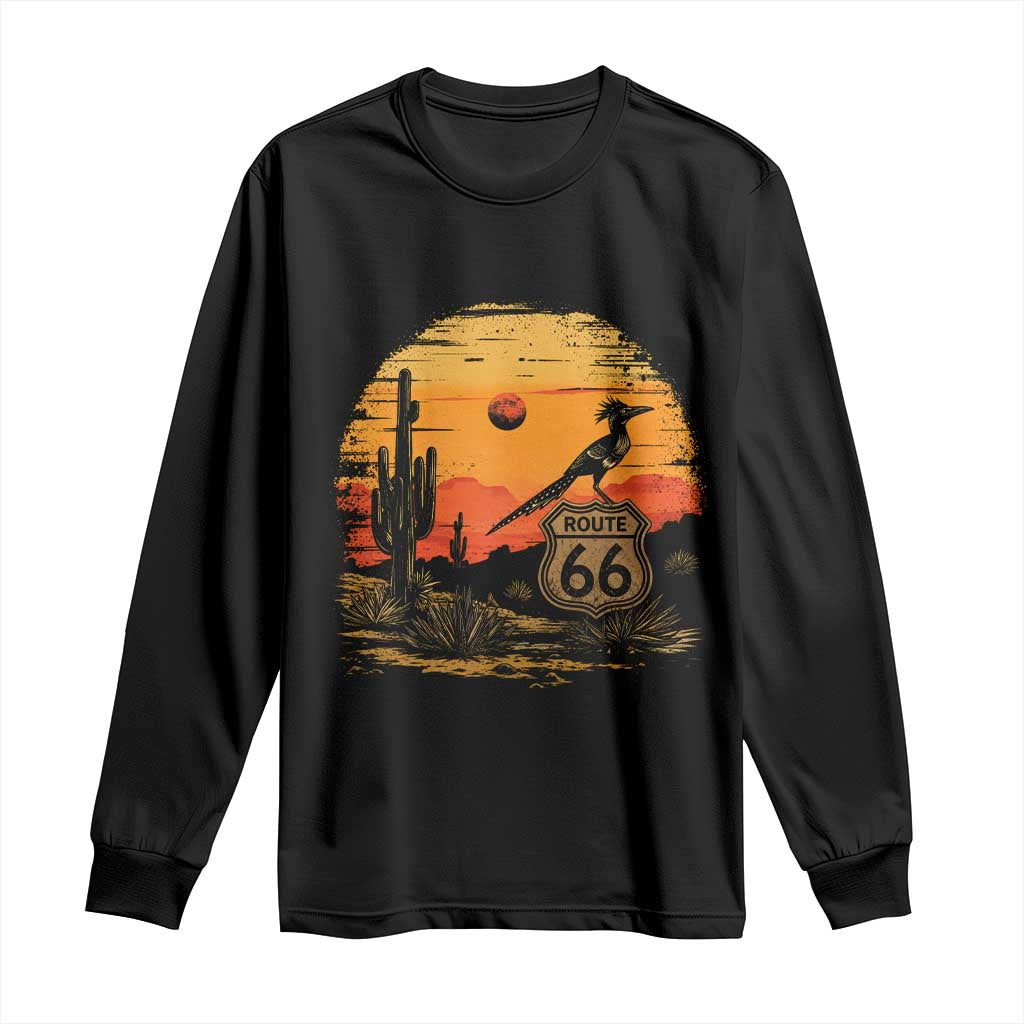 Route Highway 66 Roadrunner Desert Sunset Arizona Long Sleeve Shirt Cactus Landscape Texas Nevada Southwest Bird Lover