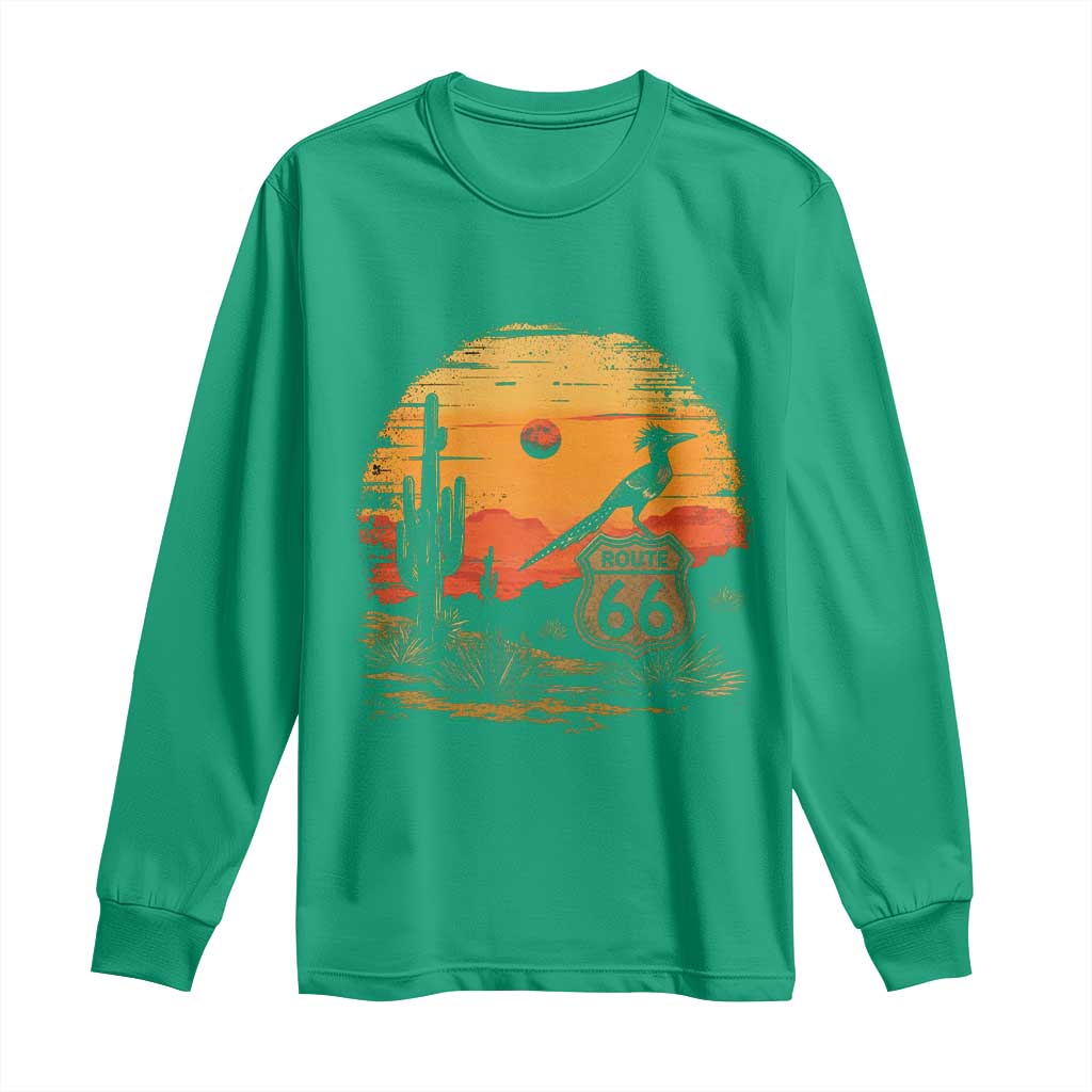 Route Highway 66 Roadrunner Desert Sunset Arizona Long Sleeve Shirt Cactus Landscape Texas Nevada Southwest Bird Lover