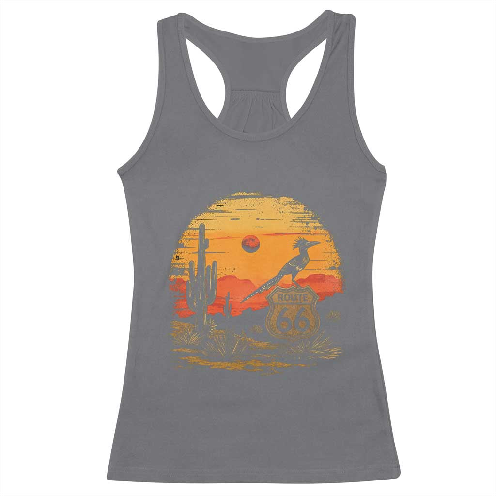 Route Highway 66 Roadrunner Desert Sunset Arizona Racerback Tank Top Cactus Landscape Texas Nevada Southwest Bird Lover