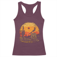 Route Highway 66 Roadrunner Desert Sunset Arizona Racerback Tank Top Cactus Landscape Texas Nevada Southwest Bird Lover
