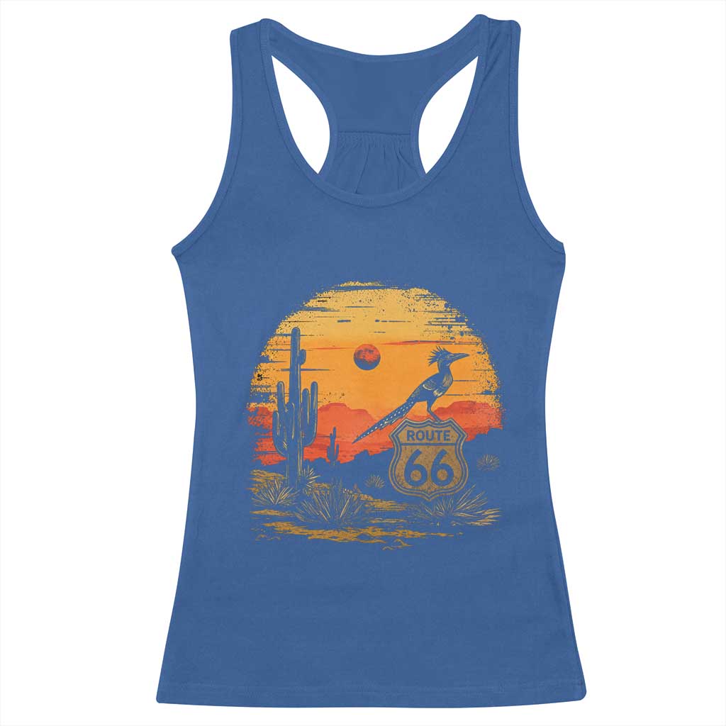Route Highway 66 Roadrunner Desert Sunset Arizona Racerback Tank Top Cactus Landscape Texas Nevada Southwest Bird Lover