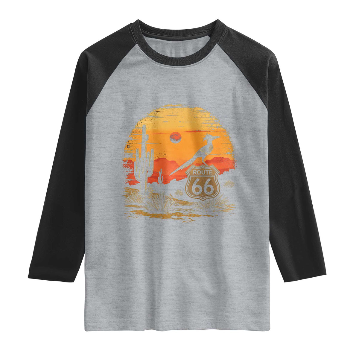 Route Highway 66 Roadrunner Desert Sunset Arizona Raglan Shirt Cactus Landscape Texas Nevada Southwest Bird Lover