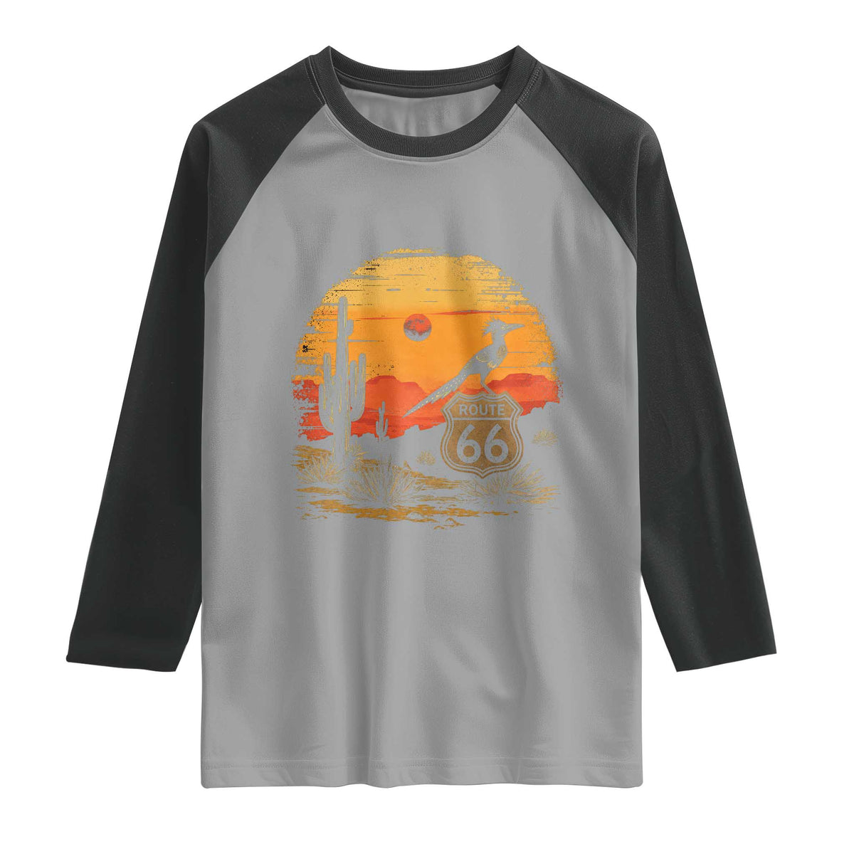 Route Highway 66 Roadrunner Desert Sunset Arizona Raglan Shirt Cactus Landscape Texas Nevada Southwest Bird Lover