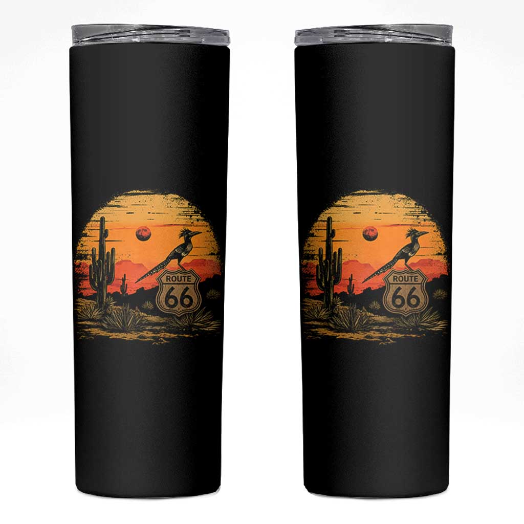 Route Highway 66 Roadrunner Desert Sunset Arizona Skinny Tumbler Cactus Landscape Texas Nevada Southwest Bird Lover