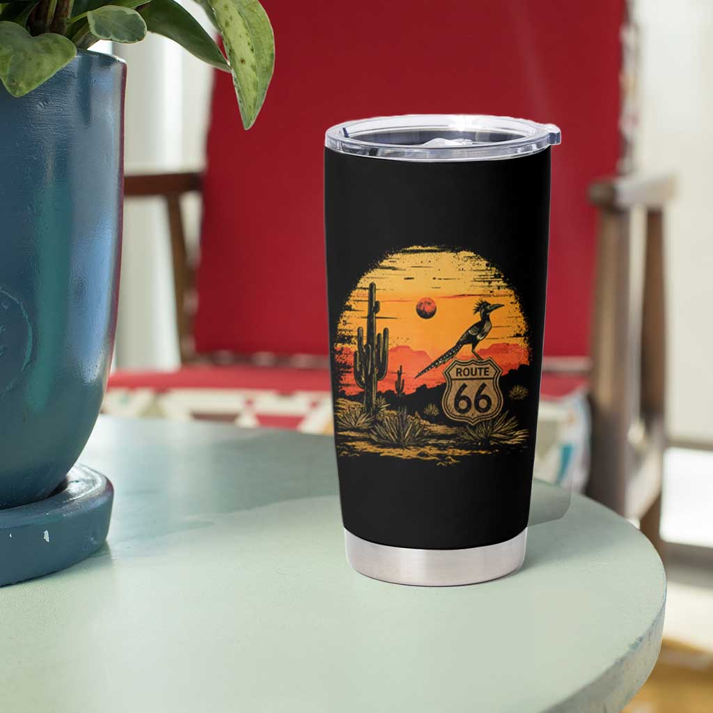 Route Highway 66 Roadrunner Desert Sunset Arizona Tumbler Cup Cactus Landscape Texas Nevada Southwest Bird Lover